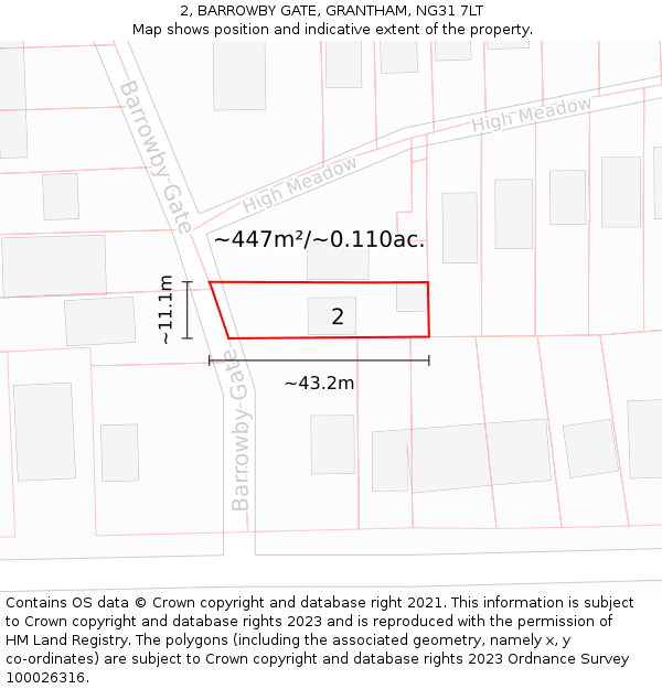 2, BARROWBY GATE, GRANTHAM, NG31 7LT: Plot and title map