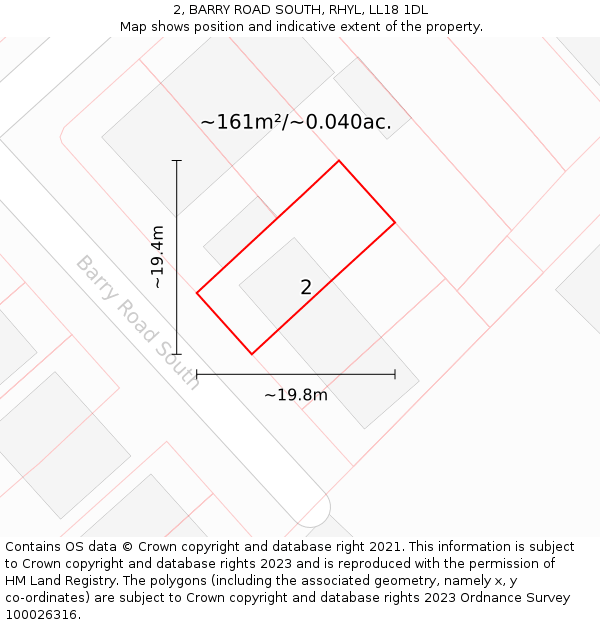 2, BARRY ROAD SOUTH, RHYL, LL18 1DL: Plot and title map