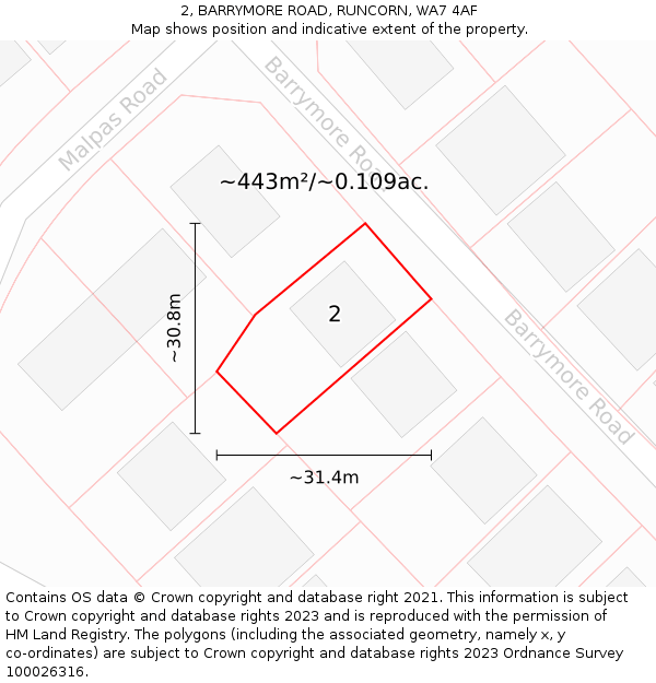 2, BARRYMORE ROAD, RUNCORN, WA7 4AF: Plot and title map