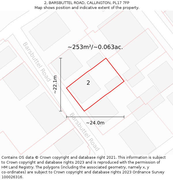 2, BARSBUTTEL ROAD, CALLINGTON, PL17 7FP: Plot and title map