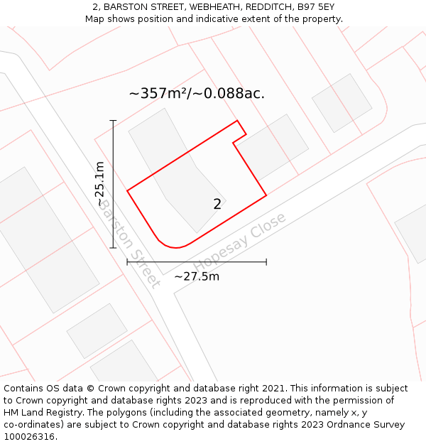 2, BARSTON STREET, WEBHEATH, REDDITCH, B97 5EY: Plot and title map