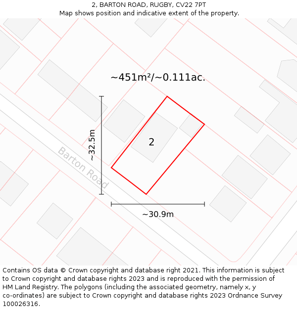 2, BARTON ROAD, RUGBY, CV22 7PT: Plot and title map