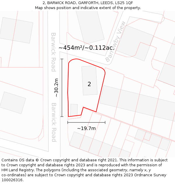 2, BARWICK ROAD, GARFORTH, LEEDS, LS25 1QF: Plot and title map