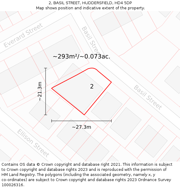 2, BASIL STREET, HUDDERSFIELD, HD4 5DP: Plot and title map