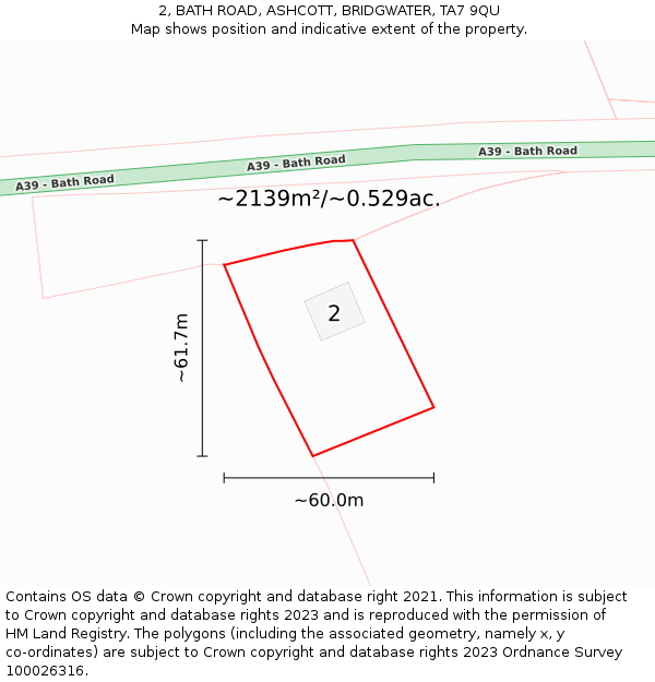 2, BATH ROAD, ASHCOTT, BRIDGWATER, TA7 9QU: Plot and title map