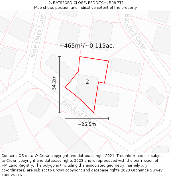 2, BATSFORD CLOSE, REDDITCH, B98 7TF: Plot and title map