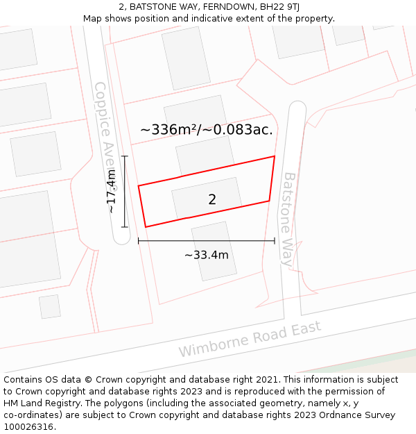 2, BATSTONE WAY, FERNDOWN, BH22 9TJ: Plot and title map