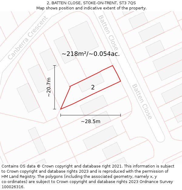 2, BATTEN CLOSE, STOKE-ON-TRENT, ST3 7QS: Plot and title map