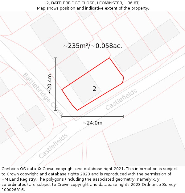 2, BATTLEBRIDGE CLOSE, LEOMINSTER, HR6 8TJ: Plot and title map