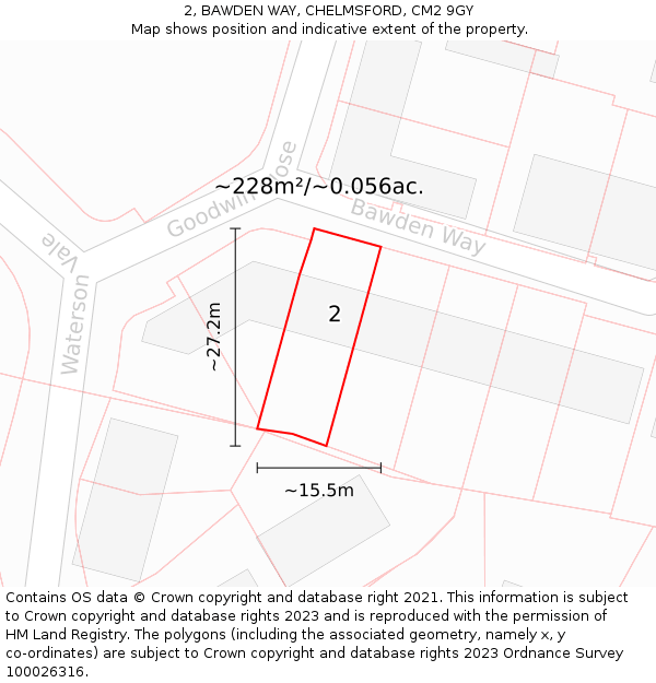 2, BAWDEN WAY, CHELMSFORD, CM2 9GY: Plot and title map