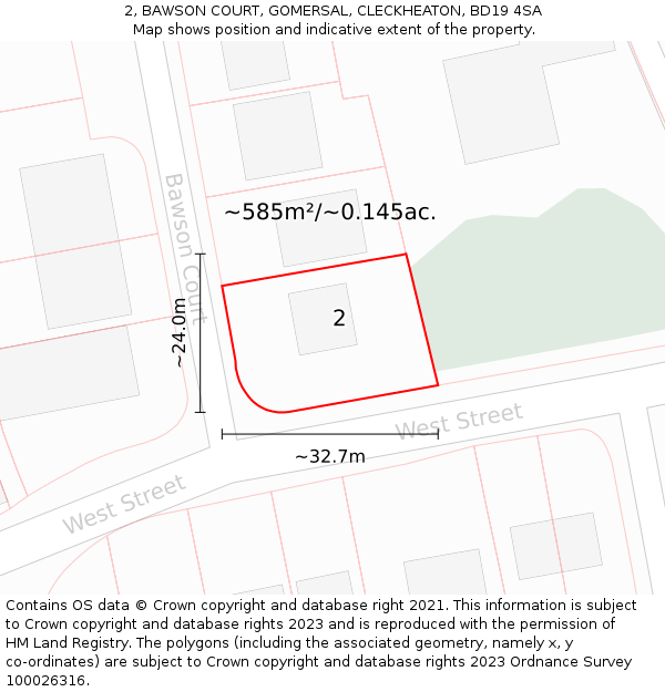 2, BAWSON COURT, GOMERSAL, CLECKHEATON, BD19 4SA: Plot and title map