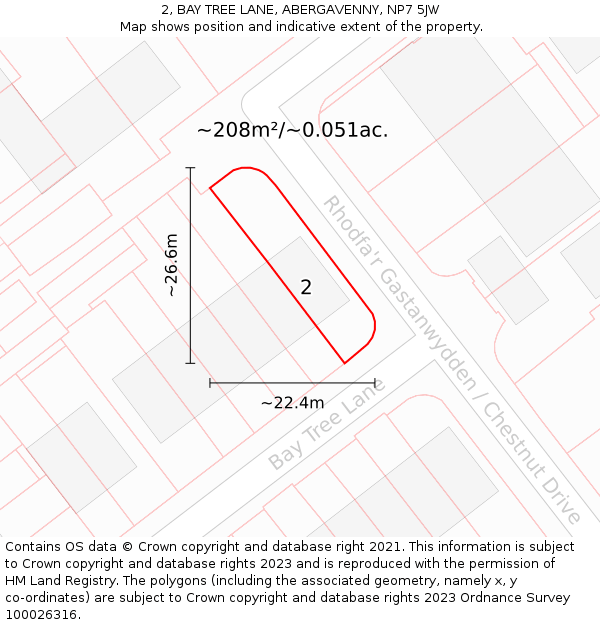 2, BAY TREE LANE, ABERGAVENNY, NP7 5JW: Plot and title map
