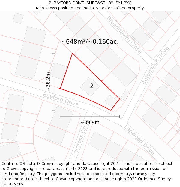 2, BAYFORD DRIVE, SHREWSBURY, SY1 3XQ: Plot and title map