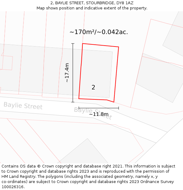 2, BAYLIE STREET, STOURBRIDGE, DY8 1AZ: Plot and title map