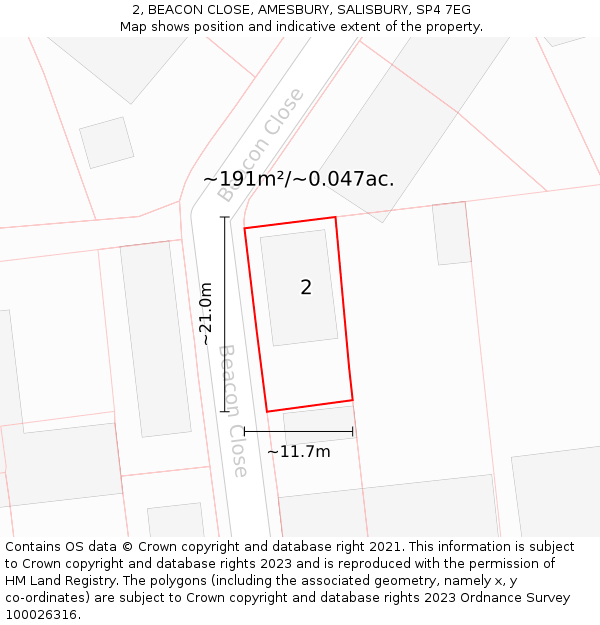 2, BEACON CLOSE, AMESBURY, SALISBURY, SP4 7EG: Plot and title map