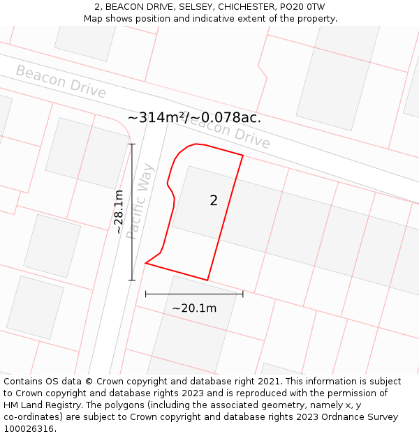 2, BEACON DRIVE, SELSEY, CHICHESTER, PO20 0TW: Plot and title map