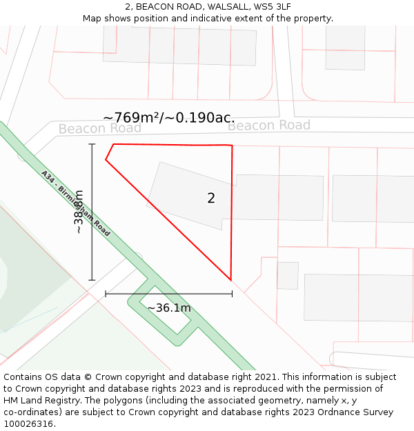 2, BEACON ROAD, WALSALL, WS5 3LF: Plot and title map