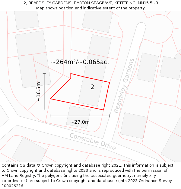 2, BEARDSLEY GARDENS, BARTON SEAGRAVE, KETTERING, NN15 5UB: Plot and title map