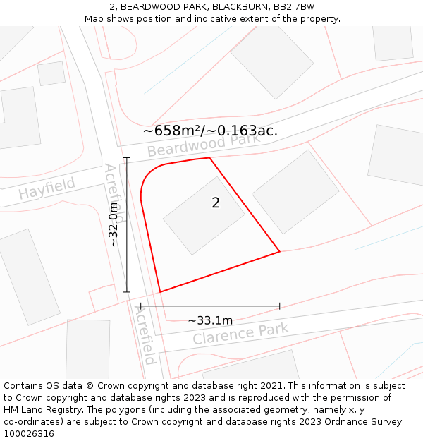 2, BEARDWOOD PARK, BLACKBURN, BB2 7BW: Plot and title map