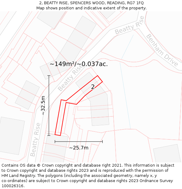 2, BEATTY RISE, SPENCERS WOOD, READING, RG7 1FQ: Plot and title map