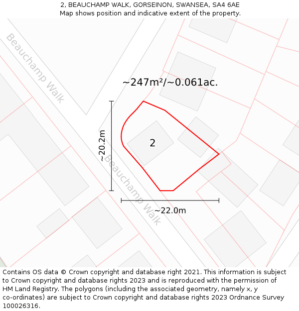 2, BEAUCHAMP WALK, GORSEINON, SWANSEA, SA4 6AE: Plot and title map