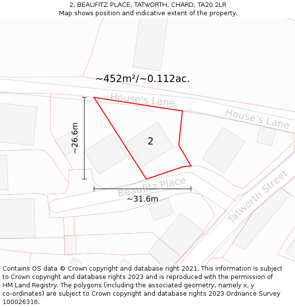 2, BEAUFITZ PLACE, TATWORTH, CHARD, TA20 2LR: Plot and title map