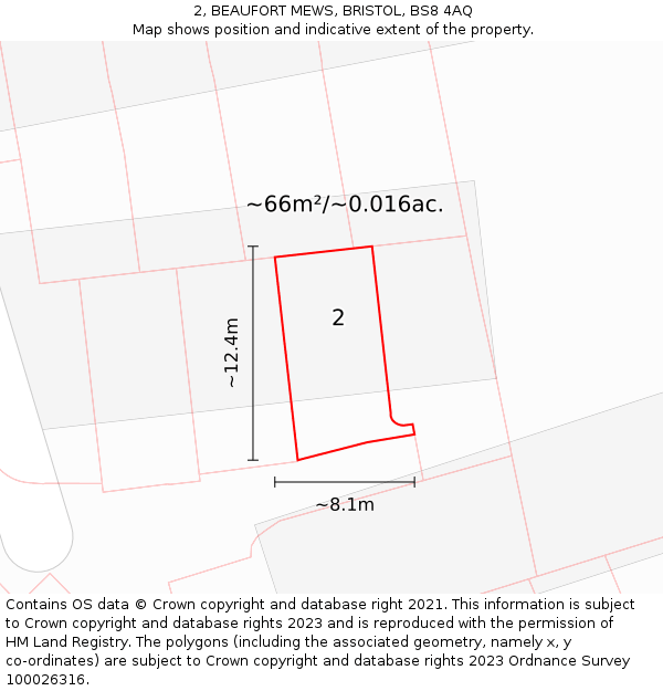 2, BEAUFORT MEWS, BRISTOL, BS8 4AQ: Plot and title map