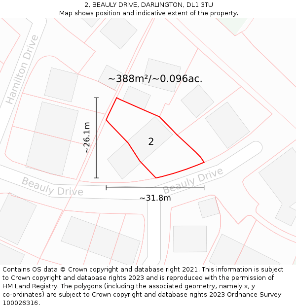 2, BEAULY DRIVE, DARLINGTON, DL1 3TU: Plot and title map