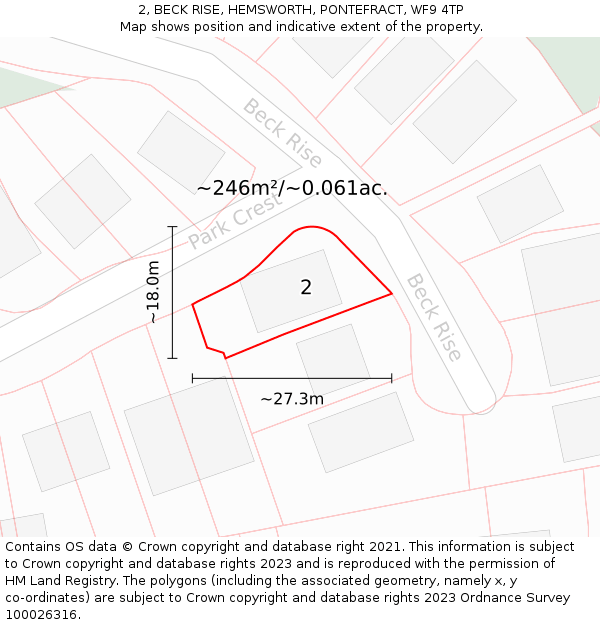 2, BECK RISE, HEMSWORTH, PONTEFRACT, WF9 4TP: Plot and title map