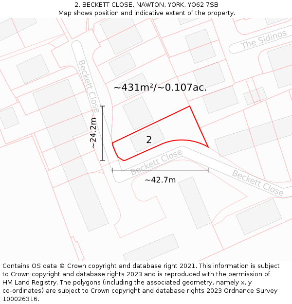 2, BECKETT CLOSE, NAWTON, YORK, YO62 7SB: Plot and title map