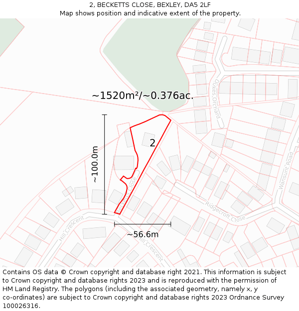 2, BECKETTS CLOSE, BEXLEY, DA5 2LF: Plot and title map