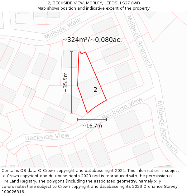 2, BECKSIDE VIEW, MORLEY, LEEDS, LS27 8WB: Plot and title map