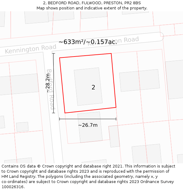 2, BEDFORD ROAD, FULWOOD, PRESTON, PR2 8BS: Plot and title map