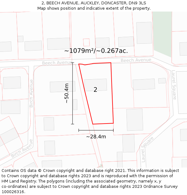 2, BEECH AVENUE, AUCKLEY, DONCASTER, DN9 3LS: Plot and title map