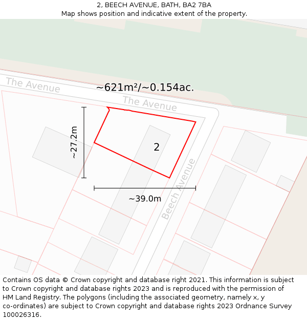 2, BEECH AVENUE, BATH, BA2 7BA: Plot and title map