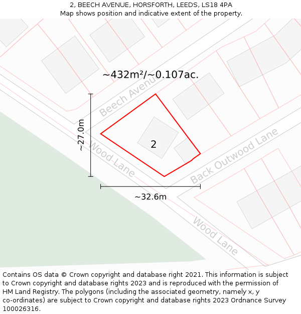 2, BEECH AVENUE, HORSFORTH, LEEDS, LS18 4PA: Plot and title map