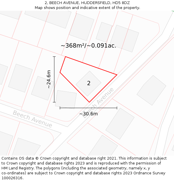 2, BEECH AVENUE, HUDDERSFIELD, HD5 8DZ: Plot and title map