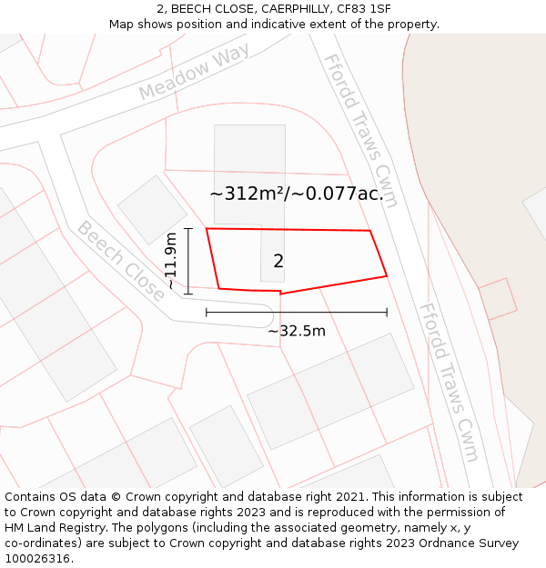 2, BEECH CLOSE, CAERPHILLY, CF83 1SF: Plot and title map