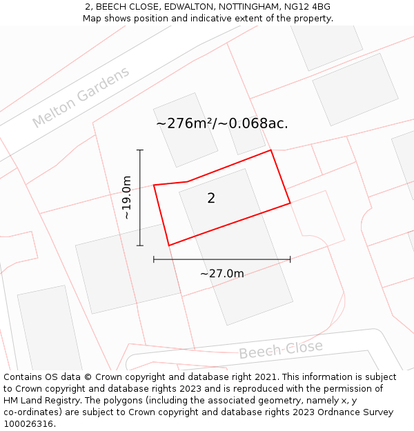 2, BEECH CLOSE, EDWALTON, NOTTINGHAM, NG12 4BG: Plot and title map