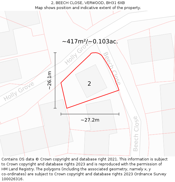 2, BEECH CLOSE, VERWOOD, BH31 6XB: Plot and title map