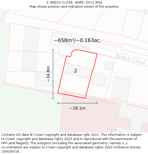 2, BEECH CLOSE, WARE, SG12 9NQ: Plot and title map