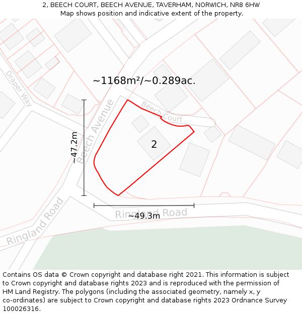 2, BEECH COURT, BEECH AVENUE, TAVERHAM, NORWICH, NR8 6HW: Plot and title map