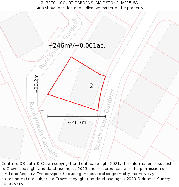 2, BEECH COURT GARDENS, MAIDSTONE, ME15 6AJ: Plot and title map