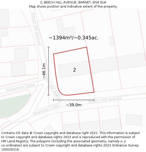 2, BEECH HILL AVENUE, BARNET, EN4 0LW: Plot and title map