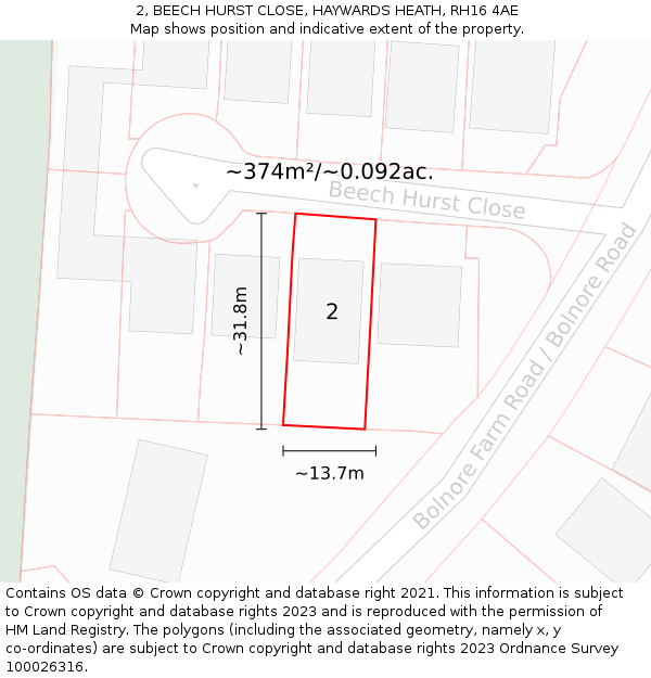 2, BEECH HURST CLOSE, HAYWARDS HEATH, RH16 4AE: Plot and title map