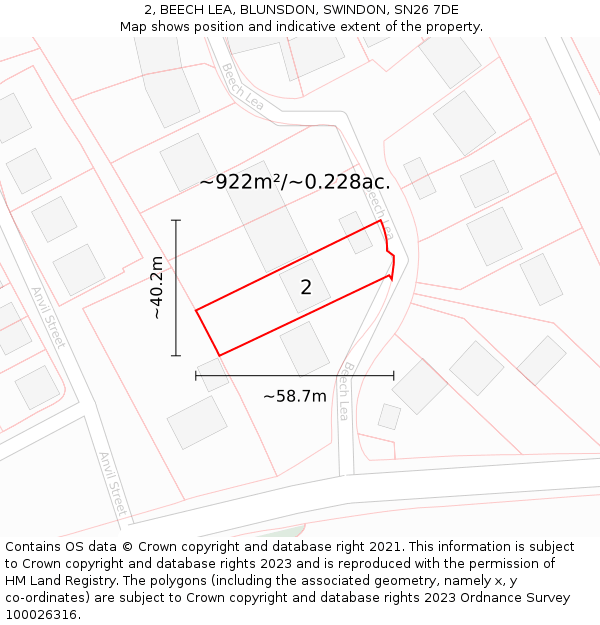 2, BEECH LEA, BLUNSDON, SWINDON, SN26 7DE: Plot and title map