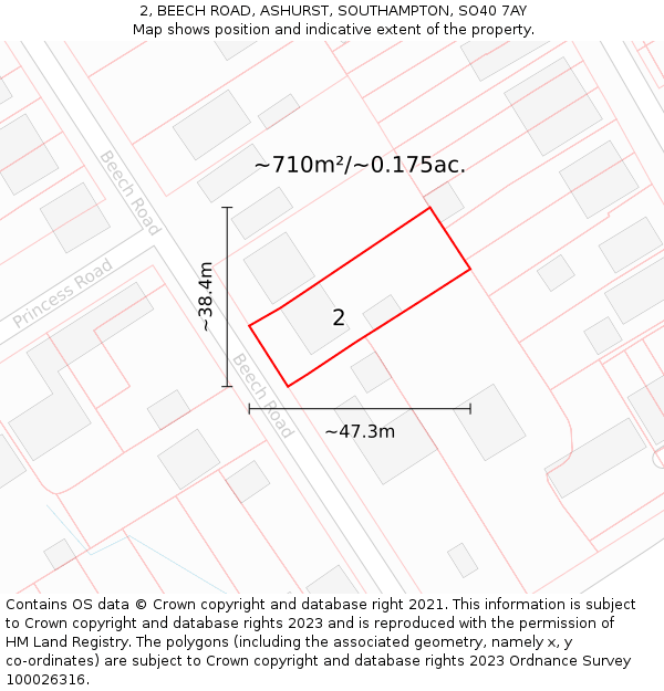 2, BEECH ROAD, ASHURST, SOUTHAMPTON, SO40 7AY: Plot and title map