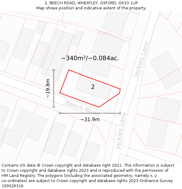 2, BEECH ROAD, WHEATLEY, OXFORD, OX33 1UP: Plot and title map