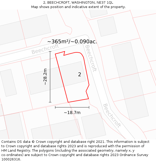 2, BEECHCROFT, WASHINGTON, NE37 1QL: Plot and title map