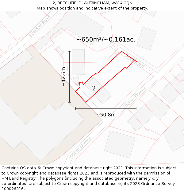 2, BEECHFIELD, ALTRINCHAM, WA14 2QN: Plot and title map